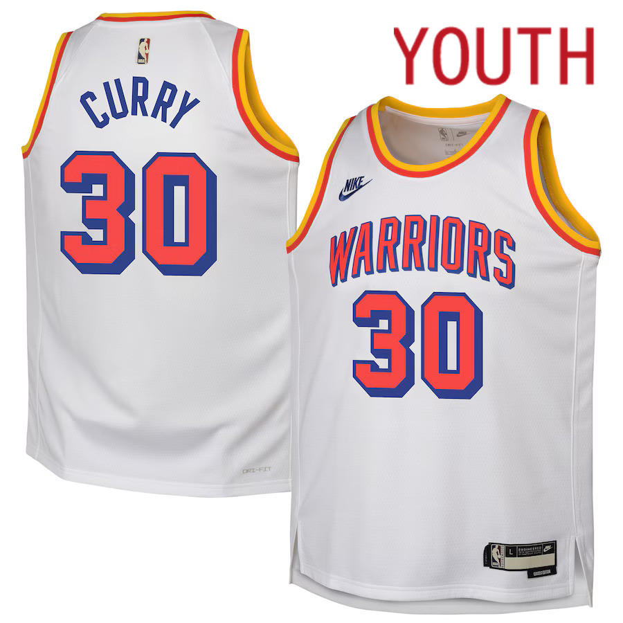 Youth Golden State Warriors 30 Stephen Curry Nike White 2024-25 Swingman NBA Jersey
